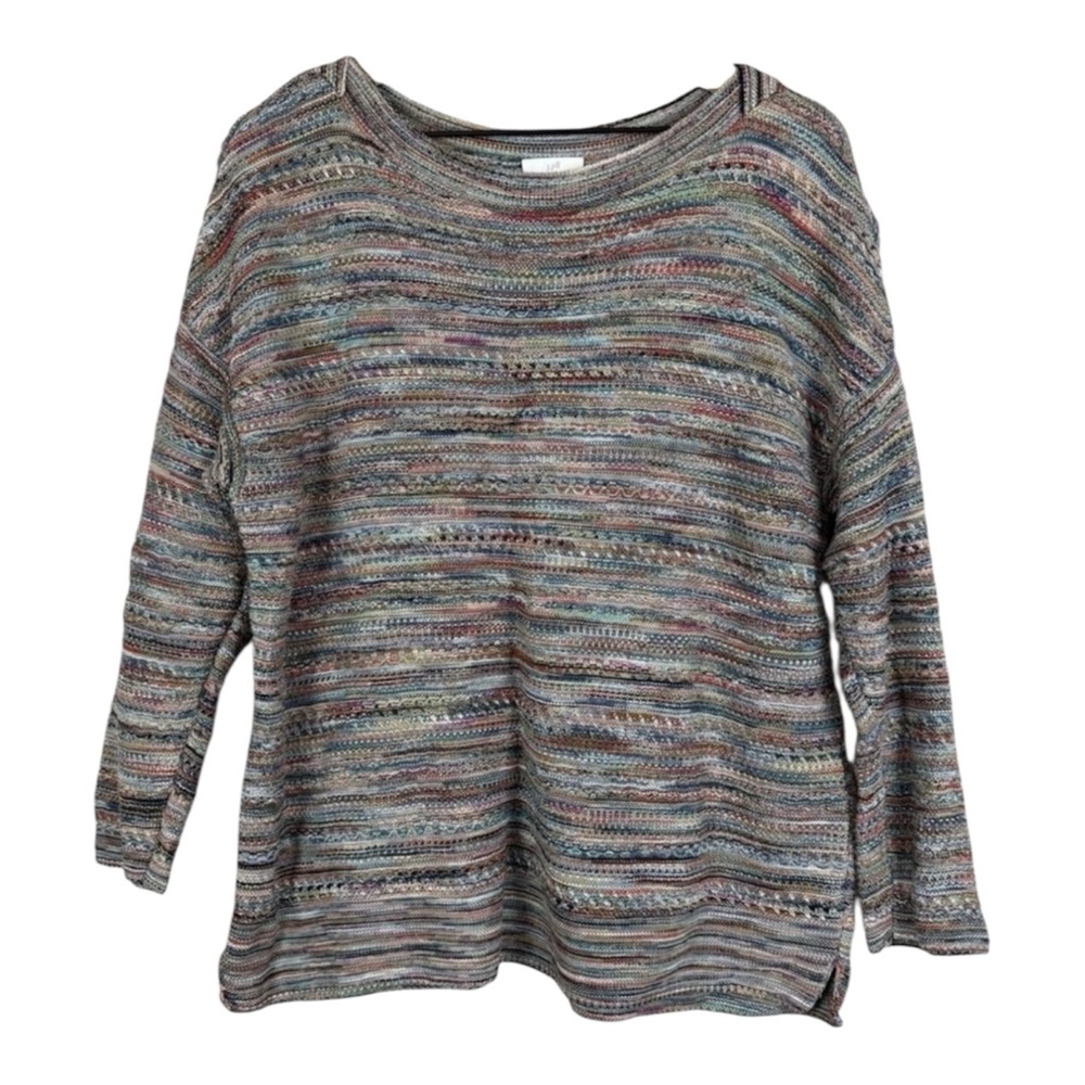 J. Jill Sweater Large Knit Multicolor 100% Cotton Boho Colorful Slouchy Boxy